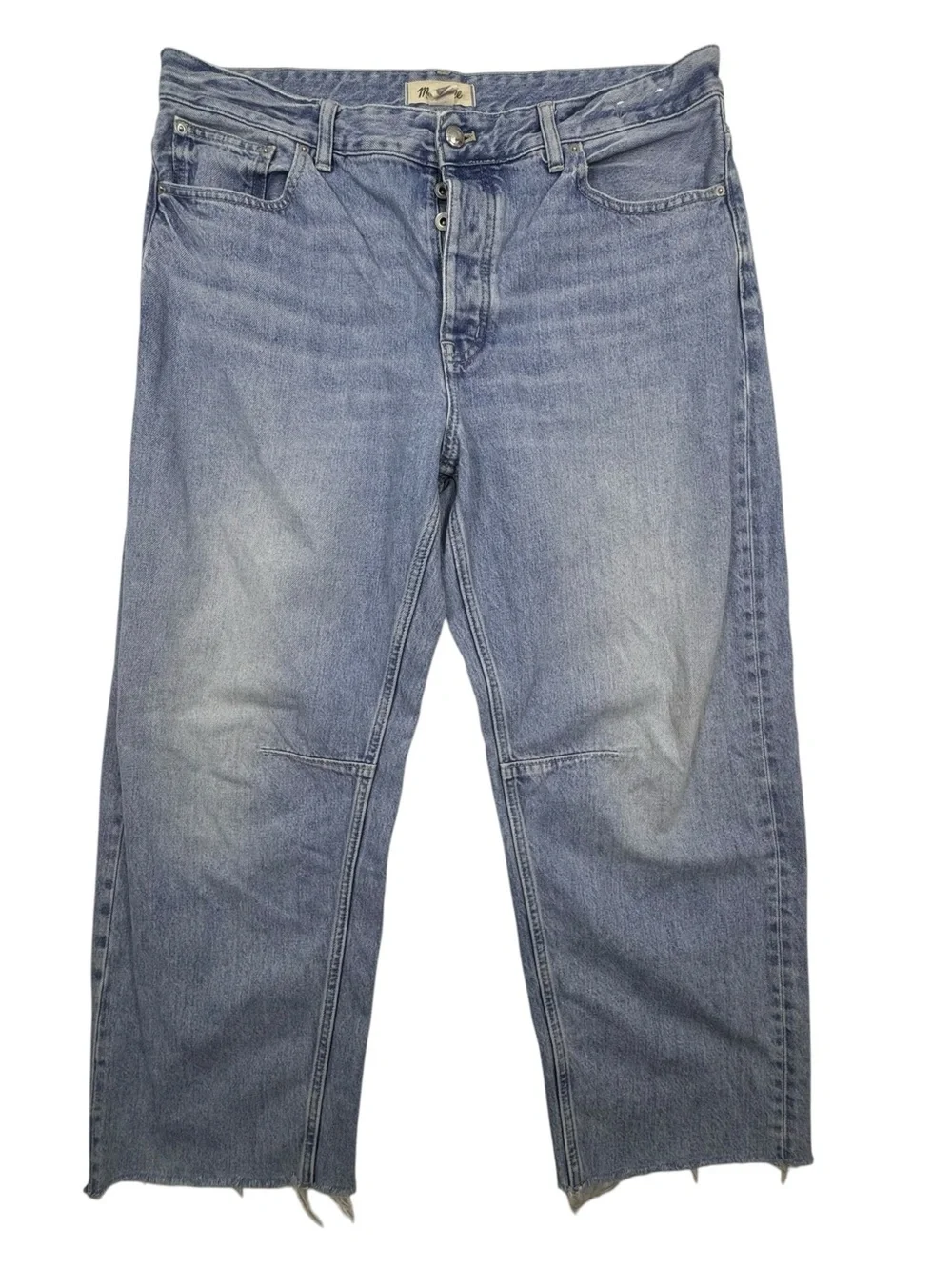 Madewell The Darted Barrel-Leg Jeans Size 31 Light Wash Cropped Raw Hem